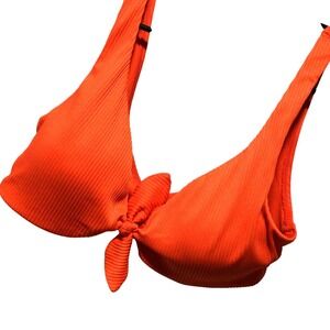 Express Ribbed Orange Halter Tie Front Bikini Swimsuit Top Women's L